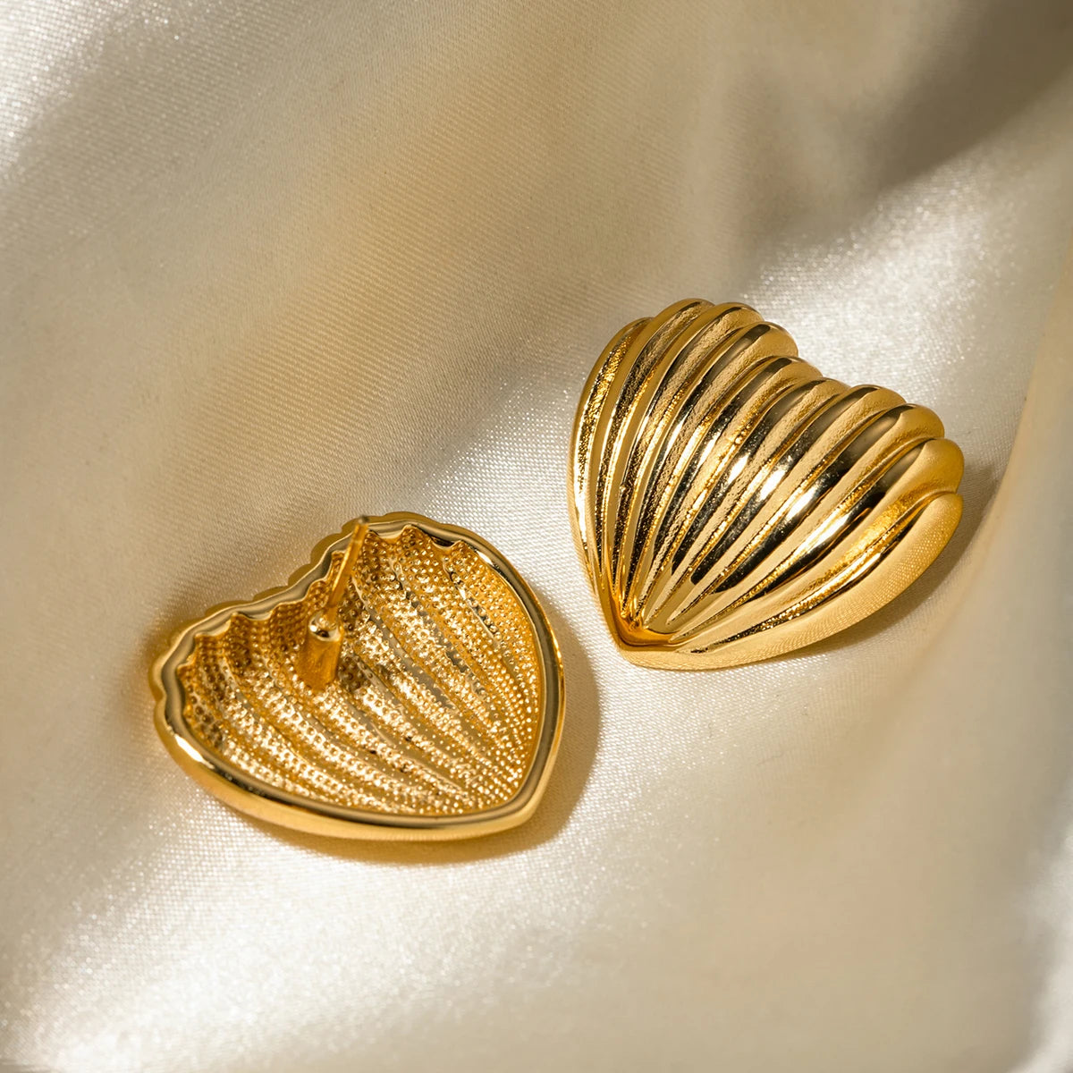 18k Gold Plated Stainless Steel Minimalist Striped Love Heart Earrings Statement Geometric Trendy European Party Jewelry - Grand Goldman