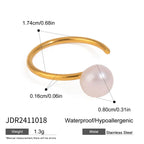 Minimalistischer, 18k vergoldeter Edelstahl, doppellagiger, hohler Süßwasserperlen-Öffnungsring für Damen, anti-allergischer Charmschmuck