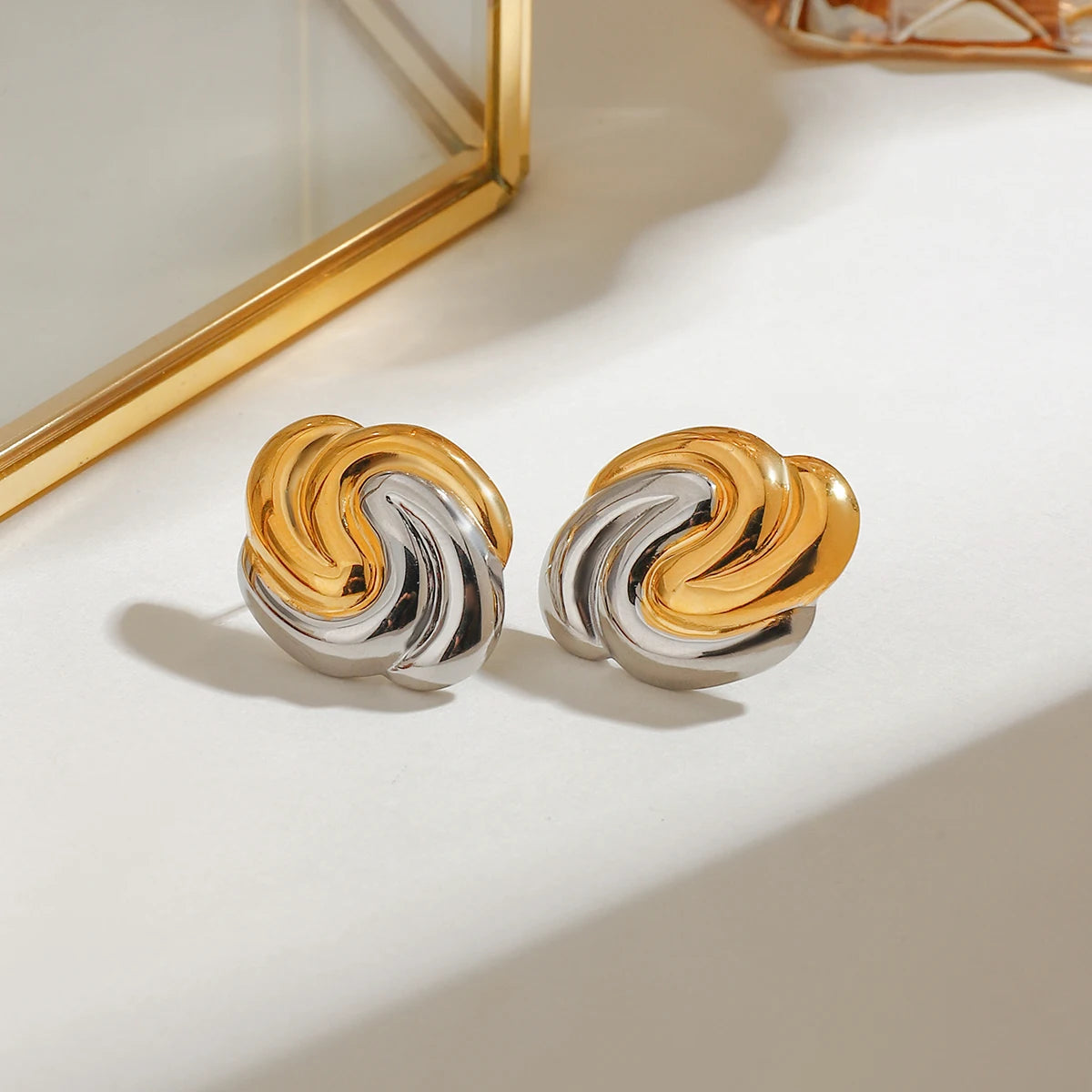 Zora Retroism 18K Gold Colour Plated Stainless Steel Gold Colour Silver Color Scheme Earrings, Women's Light  Adjustable Ear