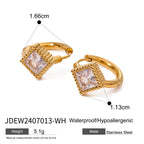 Pendientes de botón cuadrados acanalados de circonia blanca de acero inoxidable 18K Accesorios para mujeres Antialérgicos Joyería de declaración Accesorios