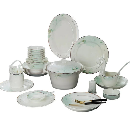 Jingdezhen Bone Porcelain Bowl and Plate Set, Ceramic Tableware Bowl and Chopstick Set