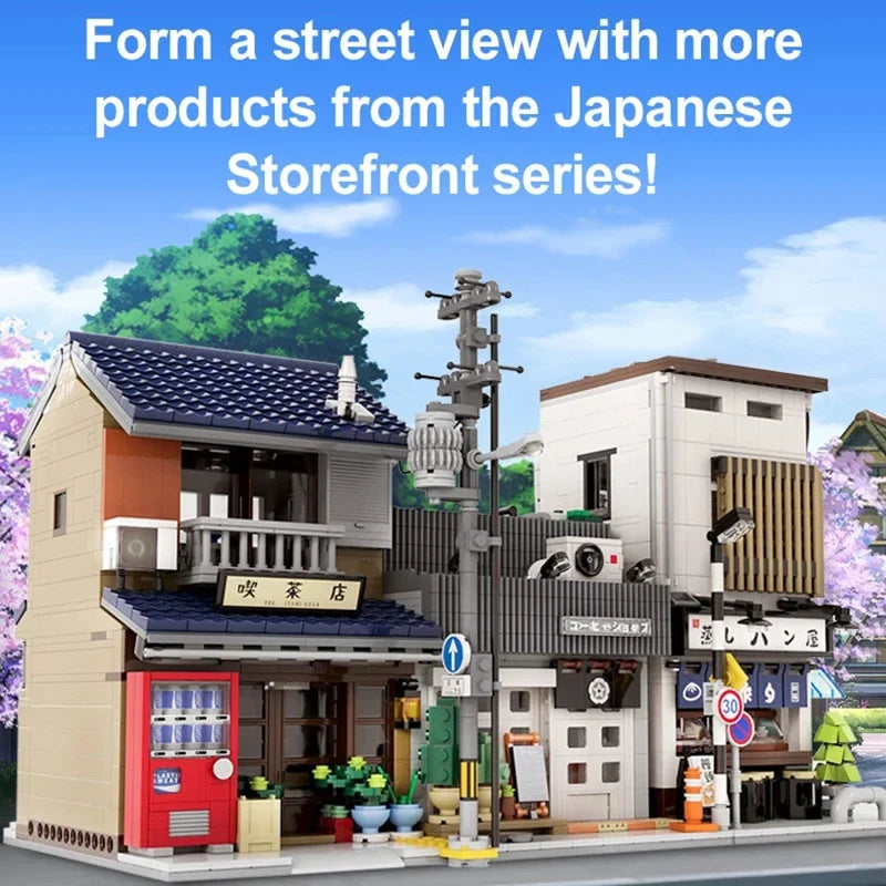 1200PCS JapaneseTea House Building Blocks City Street View Model Bricks Set With Light Idea Desktop Decoration Children DIY Toys