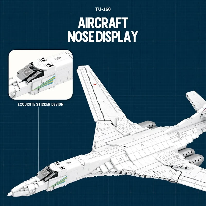 1598PCS Military Tu-160 Bomber Model Building Blocks Air Force Aircraft Fighter Bricks Toys Creative Desktop Ornaments Kids Gift