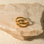 18k vergoldeter, stilvoller, einzigartiger, einfacher, geometrischer, goldener, doppellagiger Öffnungsring aus Edelstahl für Frauen, anti-distinktiver Schmuck
