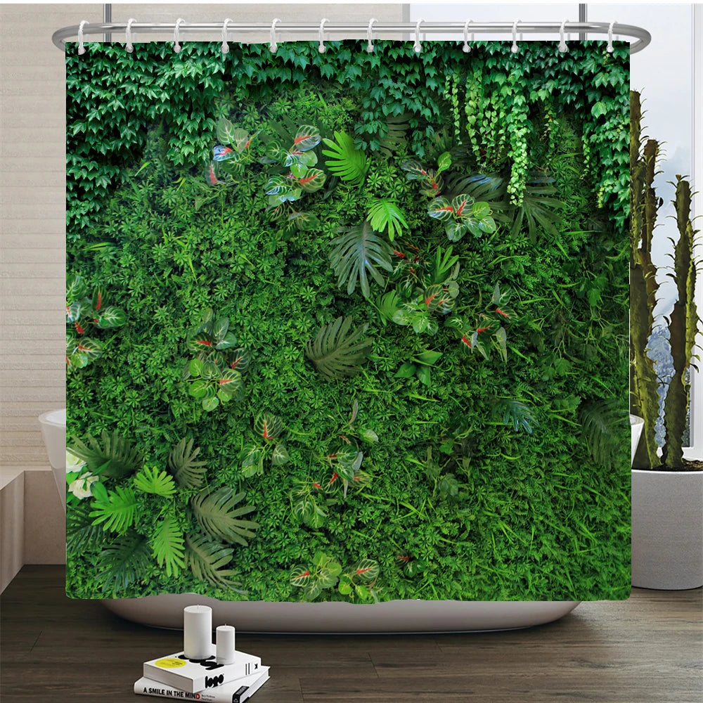 پرده دوش ضدآب حمام چاپ منظره گل فضای باز پلی‌استر 3D نمای خیابان باغ دکوراسیون منزل