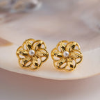 Rustfrit stål 18k forgyldte romantiske hulblomstformede ørestikker Vandtætte Femme Gala Chic stilfulde smykker