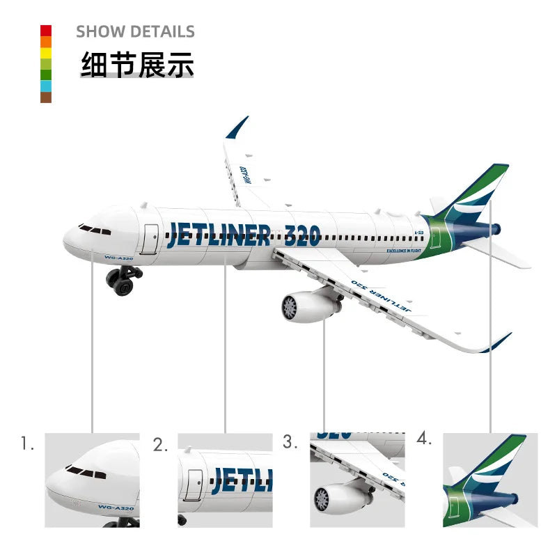 Airbus 320 Jet Aircraft Aviation Model City Series Large Passenger Plane Toy Boys and Kidsren Assembly Building Blocks