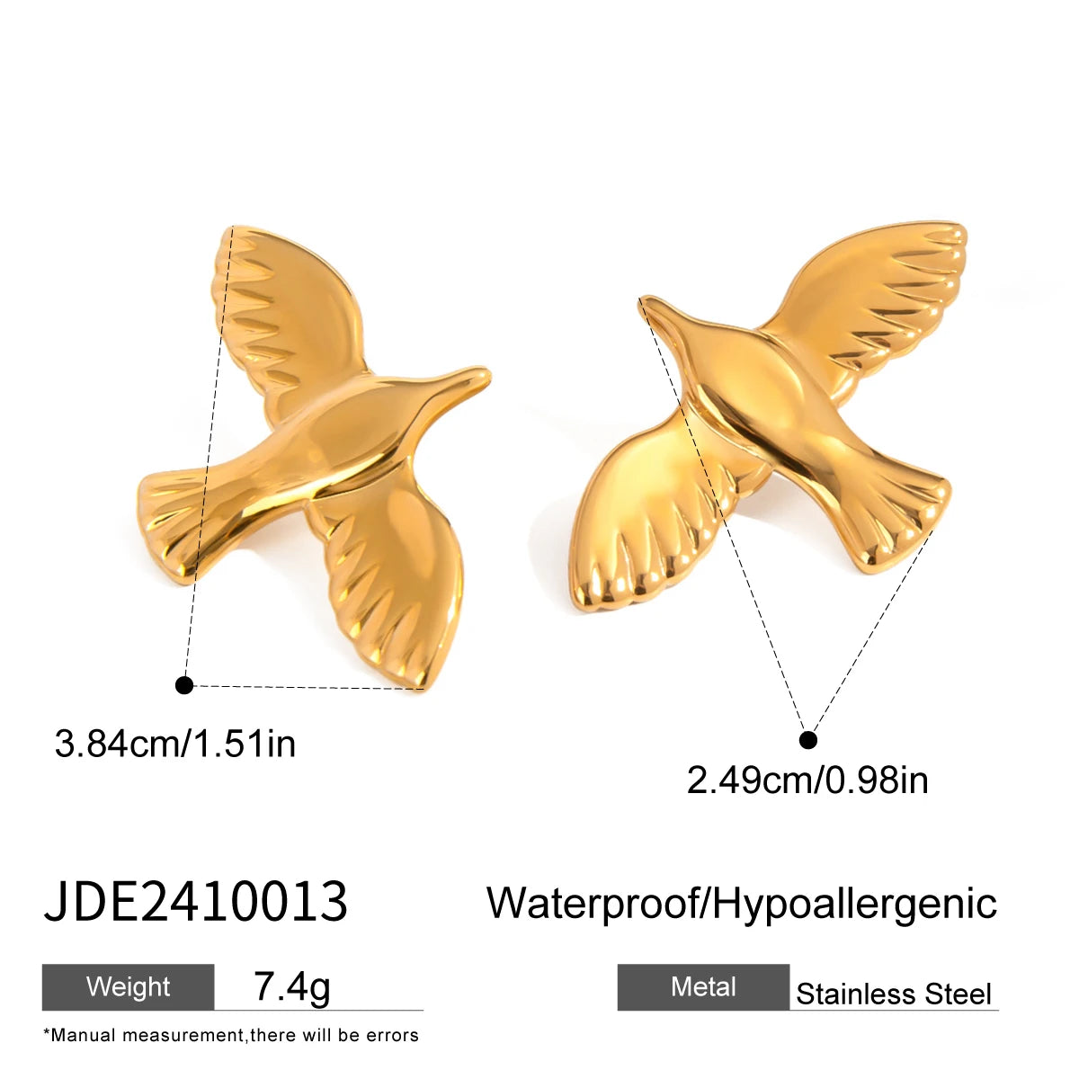 Minimalistisk 18 karat forgyldt Glat Peace Dove Åben Ring Ørstikker Rustfrit Stål Damer Rustfri Udsøgte Smykker Bijoux