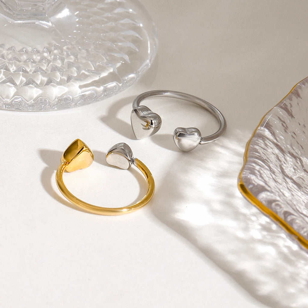 Minimalistischer 18k vergoldeter Edelstahlring in Herzform mit verstellbarer Öffnung, Damen, anti-allergischer Charmschmuck