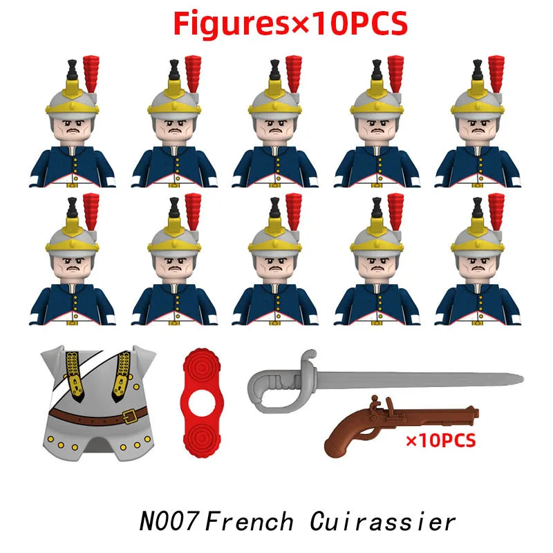 10pcs Napoleonic Wars Military Soldiers Building Blocks WW2 Mini Figures French British Fusilier Rifles Weapons Toys For Kids