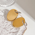 Geometrische Gold-Silber Farbblockierte Glatte Oval-Ohrringe aus Edelstahl für Damen, Statement, rostfrei, stilvoller Schmuck