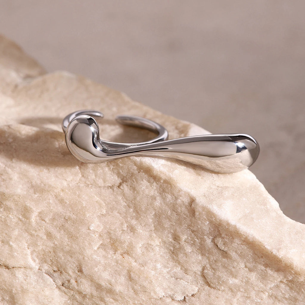 18K PVD-beschichteter Edelstahl Wassertröpfchen Unregelmäßiger Kurven Offener Ring Metallisch Damen Trendige Mode Party Sommer Statement Schmuck