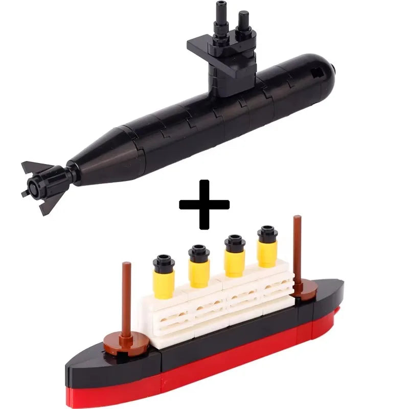 DIY Mini Model Bricks Cruise Ship Cargo Ship Submarine Building Blocks Sea Vessel Titanic Boat Scene Matching Kids Children Toys