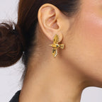 Minimalist 18k Altın Kaplama Düz Barış Güvercini Açık Yüzük Küpe Paslanmaz Çelik Kadınlar İçin Paslanmaz Şık Takı Bijoux