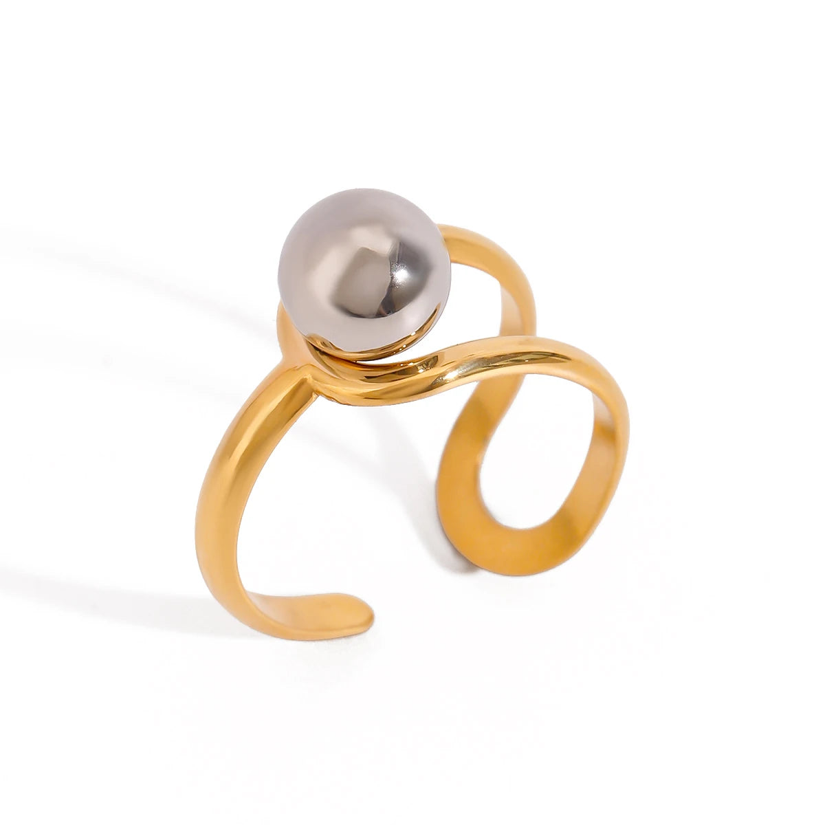 Minimalist 18K Gold Plated Charm Color Matching Line Hollow Steel Ball Opening Ring Women Anti Allergic Jewelry Gala Gift