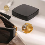 18k vergoldeter Edelstahl-Hammerkorngriff Seestern mit Imitationsperlen-Muschelring Damen Allergieprävention Charmschmuck