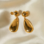 Brincos Pingente Gota de Água Hemisfério Fashion Chique Geométrico em Aço Inoxidável Banhado a Ouro 18K Charme Grande Joia para Orelha Feminina