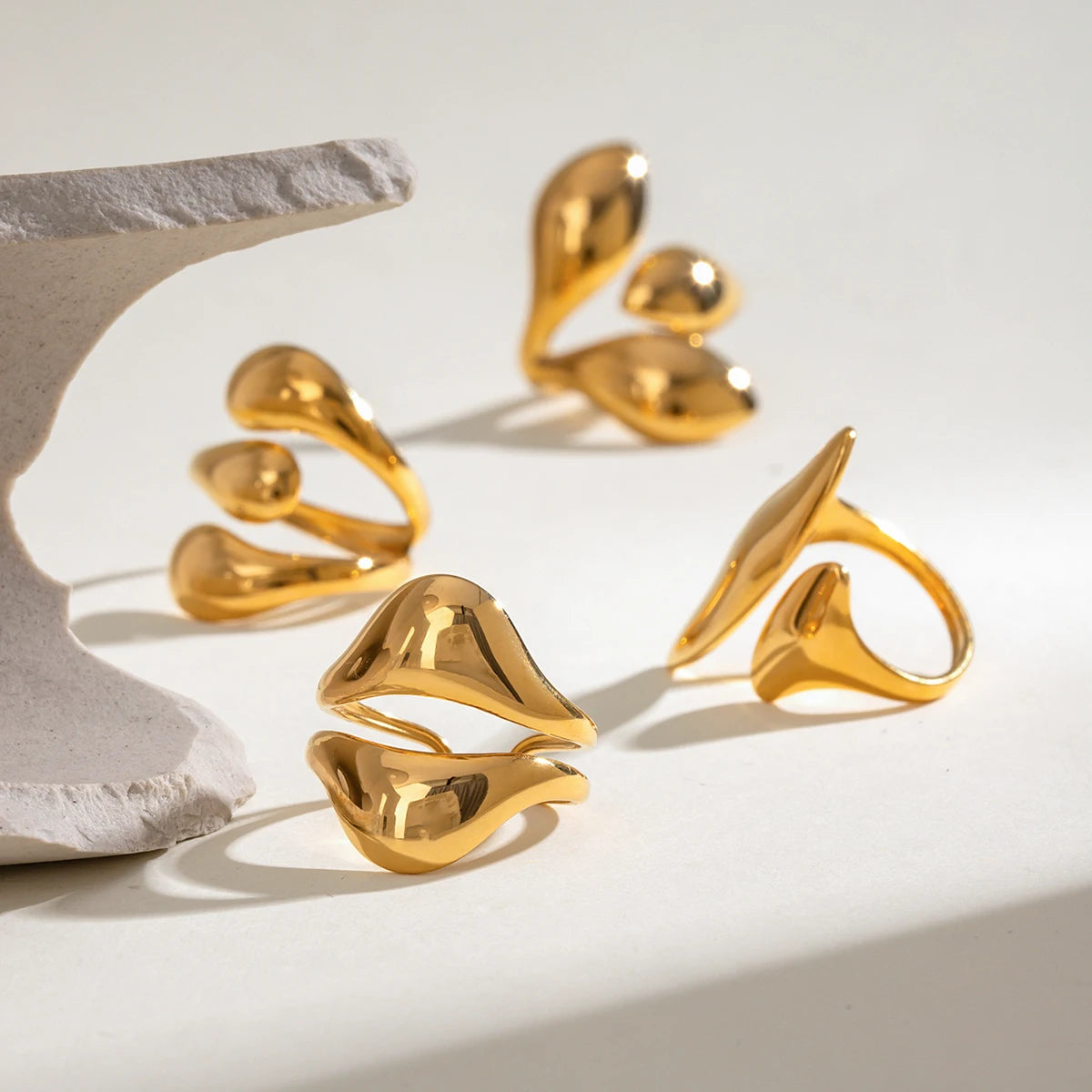 Stainless Steel Irregular Droplet Shaped Open Ring 18K PVD Plated Women Anti Allergic Rust Proof Stylish Jewelry