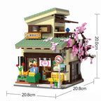 Cada LED City Japanese Street View Bricks Shop LED Japanese Steamed Bun House Architecture Building Blocks Summer Cafe Toys