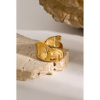 18K PVD Plated Fashion Big Hammer Grain Smooth Open Ring Stainless Steel Women Prevent Allergy Trendy Daily Femme Gift