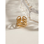 Mode Rustfrit Stål Flerlags Linjer Hul Åben Ring Rustfast 18K PVD-belagt metal Populære smykker Kvinder Bijoux