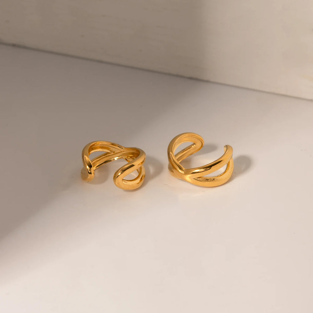 Rustfrit stål geometrisk øreclips Ung personlighed Mode Minimalisme 18K guldbelagte kvinder forhindrer allergierklæring smykker