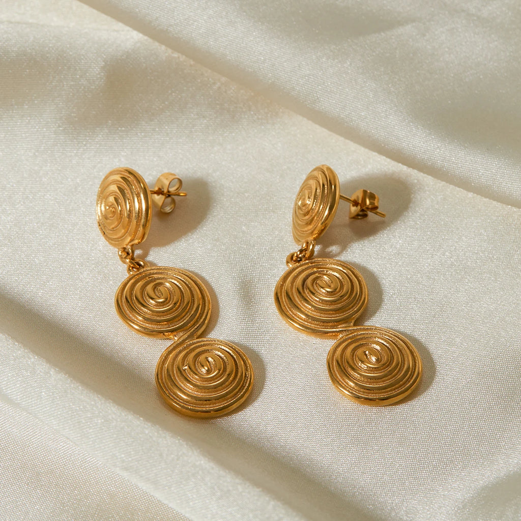 Vintage 18K Gold Plated Creative Stainless Steel Threaded Shaped Pendant Earrings Personality Charm Fashion Jewelry Women