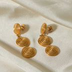 Vintage 18K Gold Plated Creative Stainless Steel Threaded Shaped Pendant Earrings Personality Charm Fashion Jewelry Women