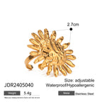 Anti-Allergisch 18K vergoldeter, sonnenblumenförmiger Öffnungsring aus Edelstahl für Damen, freier Temperament-Charme, täglicher Schmuck
