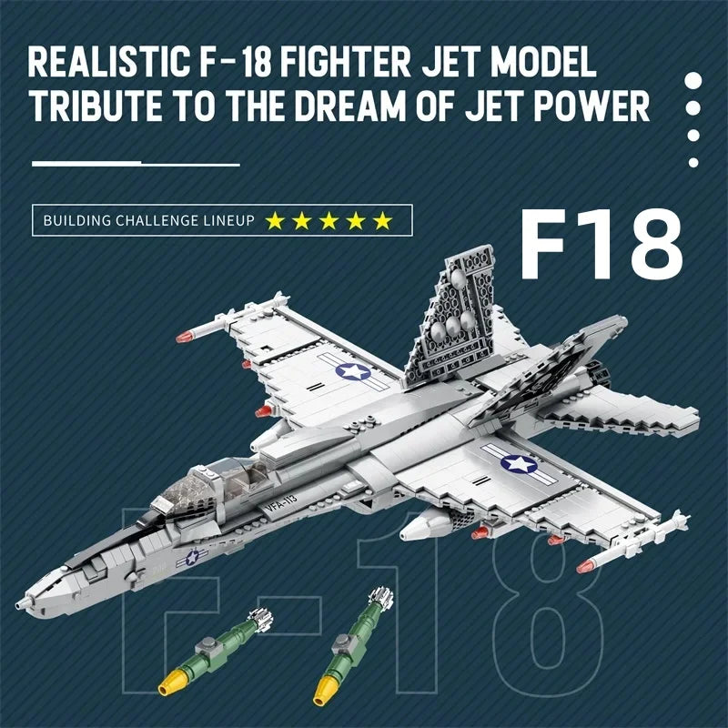 1387PCS Military F-18 Strike Fighter Aircraft Building Blocks MOC Carrier-Base Fighter Model Bricks Set Holiday Gifts Kids Toys