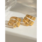 18K Stainless Steel Irregular Vintage Hammer Grain Twist Earrings Waterproof Creative Modern Jewelry Women Bijoux Gift