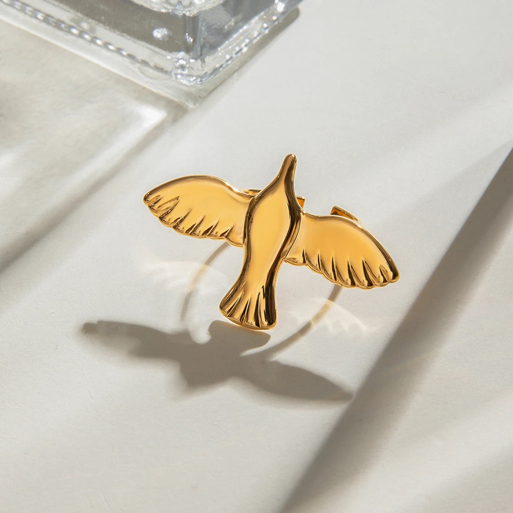 18K glad vredesduifvormige verstelbare open ring dames trendy roestvrijstalen bedel anti-allergische sieraden gala cadeau