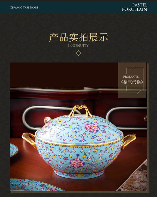 Jingdezhen bowl and dish set palace bowl enamel color ceramic tableware set bone tableware set plate combination