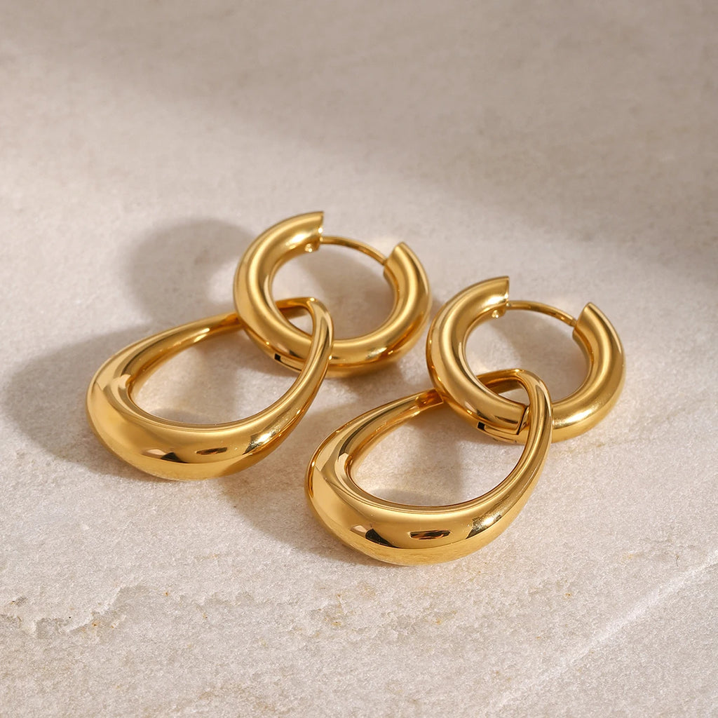 Minimalista Pendiente Circular Hueco Irregular Liso de Acero Inoxidable Chapado en Oro de 18k Joyería de Encanto Moderna para Mujer