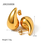 Gladde waterdruppel oorstekers waterdicht voor vrouwen roestvrij staal 18K goud verguld verkleuringbestendig textuur charme sieraden femme