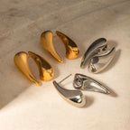 Geometrische wasserdichte 18k vergoldete Edelstahl-Ohrringe mit ineinander verschlungenen Wassertropfen, Charme, Statement, antiallergischem Schmuck