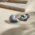 Stainless Steel Vintage Brushed Love Heart Stud Earrings PVD 18k Plated High Quality Free Temperament Charm Jewelry for Women - Grand Goldman