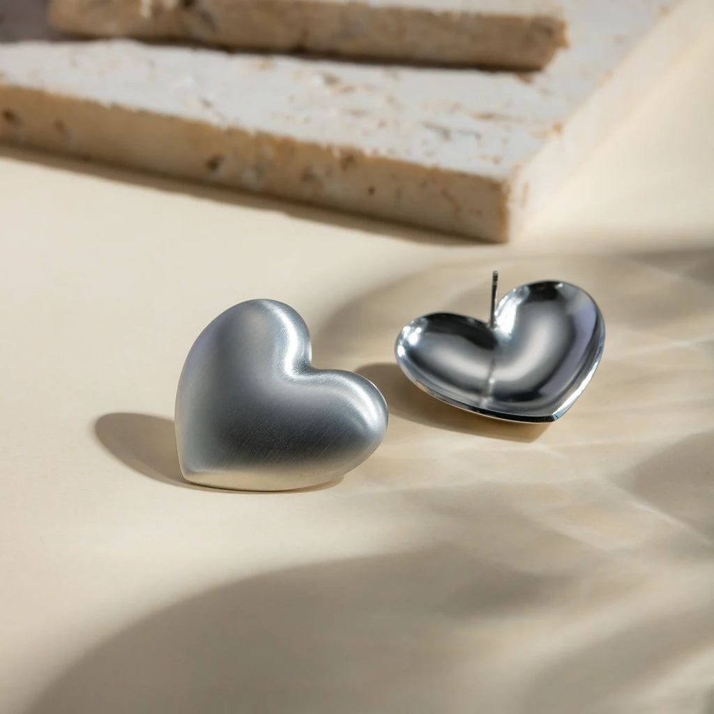 Stainless Steel Vintage Brushed Love Heart Stud Earrings PVD 18k Plated High Quality Free Temperament Charm Jewelry for Women - Grand Goldman