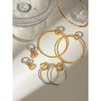 18K PVD Plated Metal Texture Circle Silver with Gold Large Steel Hoop Earrings Stainless Steel Women Prevent Allergy Jewelry