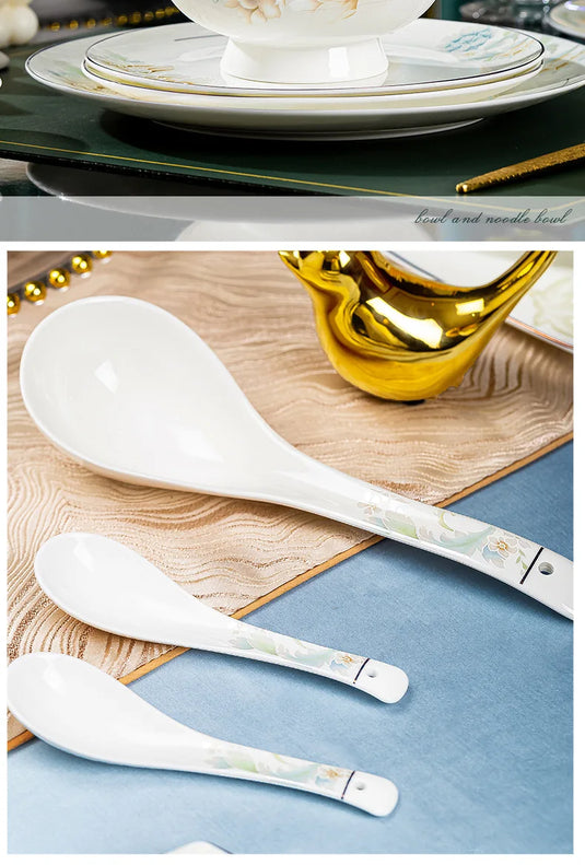 Jingdezhen Bone Porcelain Bowl and Dish Set, Light Luxury Ceramic Tableware Bowl and Chopstick Set