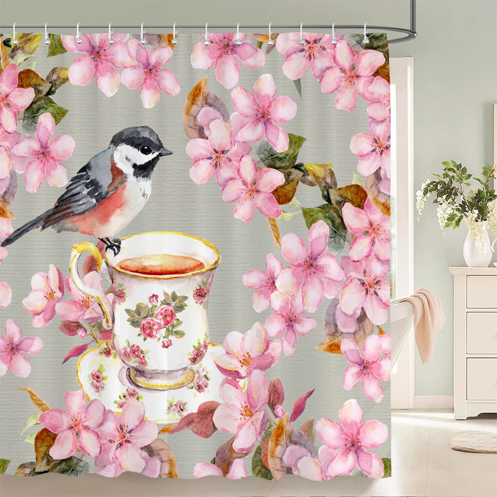 Flowers and Birds pattern Shower Curtain 3D Bath Screen Waterproof Fabric Bathroom Decor 240X180cm With Hook Shower Curtains