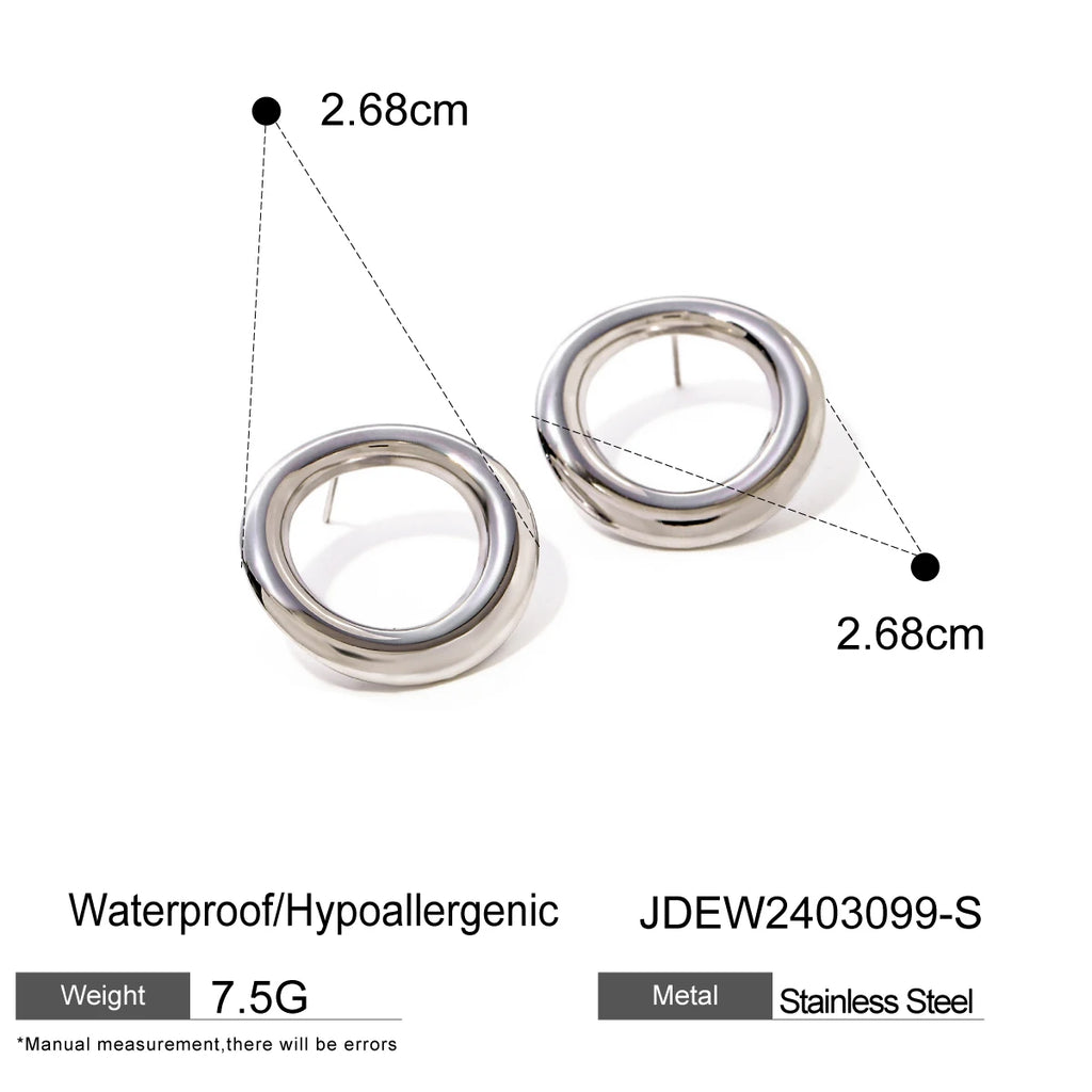 18k forgyldt rustfrit stål runde hule glatte øreringe Metaltekstur Personlig anti-allergisk charme Chic smykkegave