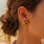 ステンレススチール防水ライトラグジュアリー18Kゴールドメッキ悪魔の目スタッドピアス 天然石インレイ レディースイヤージュエリー