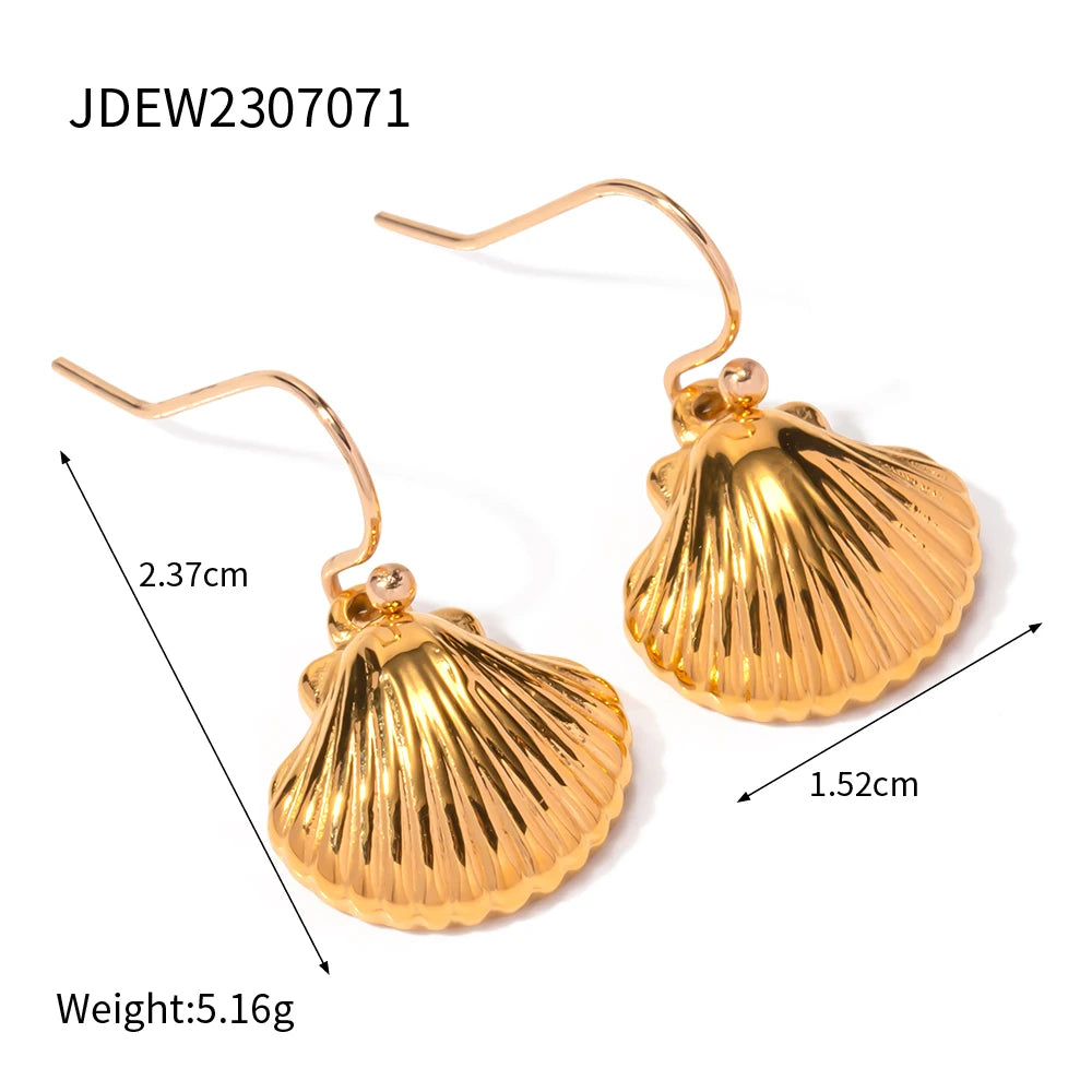 Sea Starfish Shell Series Vintage 18K Gold Plated Open Ring Stud Earrings Stainless Steel Statement Waterproof Jewelry Women