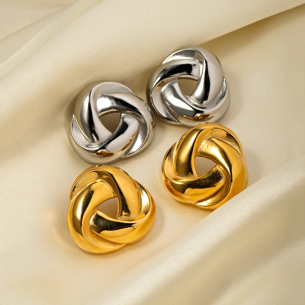 18K Gold Plated Creative Stainless Steel Vintage Woven Earrings Unique Personality Charm Fashion Jewelry Women