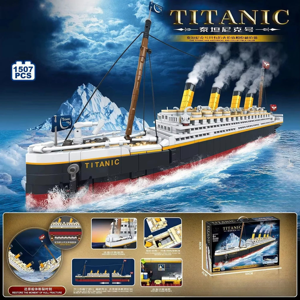 New large-scale Titanic creative model building block set adult challenge giant Titanic cruise ship model building toys children