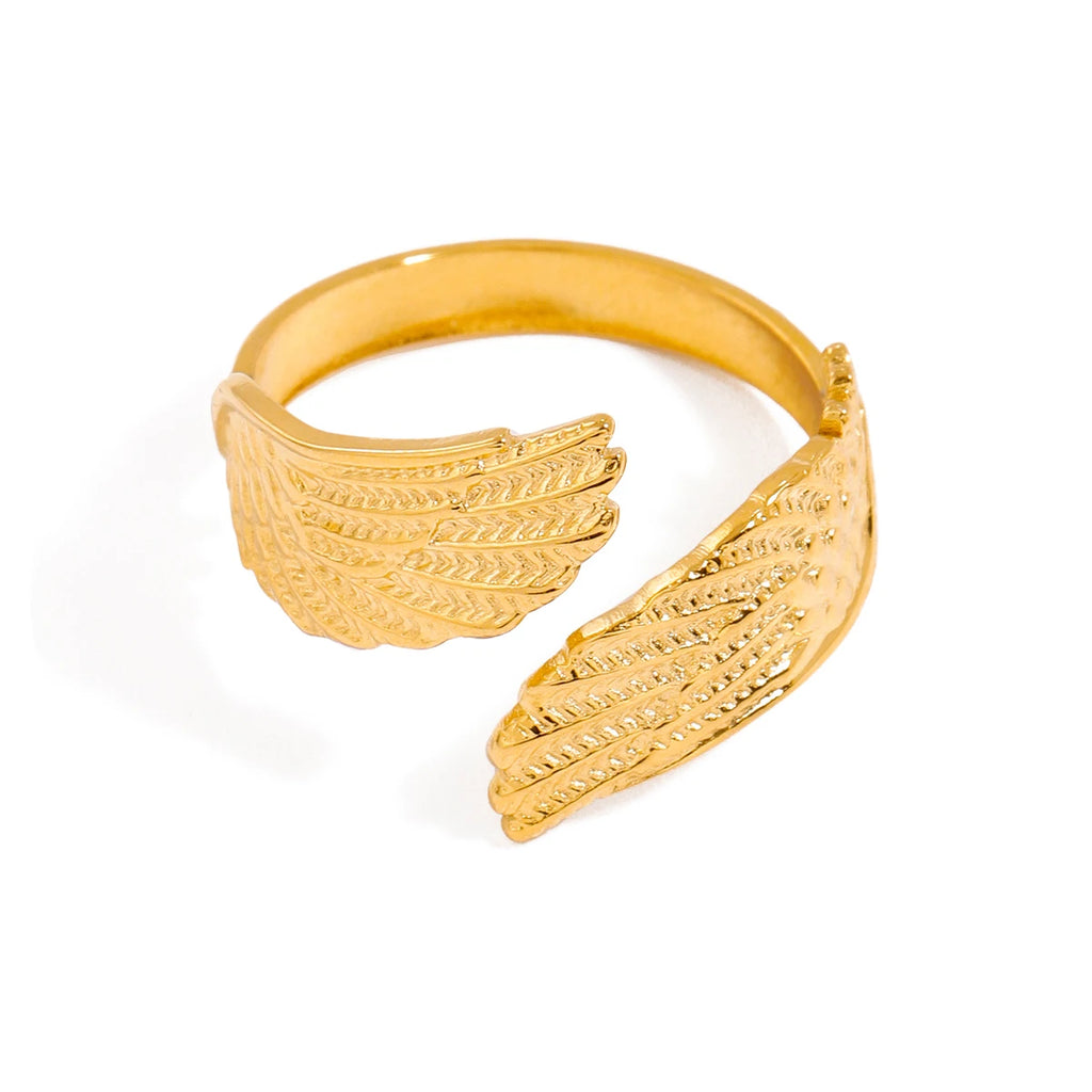 18K overdrevet Peace Dove Wings Retro Trendy Åben Ring Kvinder Trendy Rustfrit Stål Charm Anti Allergisk Smykker Gala Gave