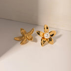 2024 Delicate Stainless Steel 18k Gold Stainless Steel Flower Shaped Earrings Inlay With Pearls Light Cozy Jewelry for Women - Grand Goldman
