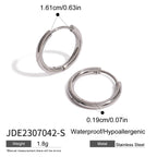 Stylish 18K Gold Plated Stainless Steel Simple Steel Color Hoop Earrings Women Charms Water Resistant Chic Jewelry
