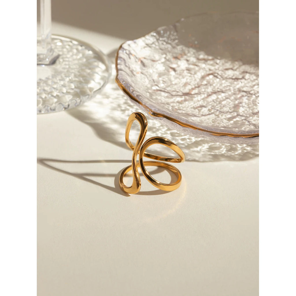 Edelstahl Minimalistischer Glatter Linienförmiger Offener Ring Leicht Gemütlich Damen Charme 18K PVD Beschichtet Wasserdicht Schmuck Femme